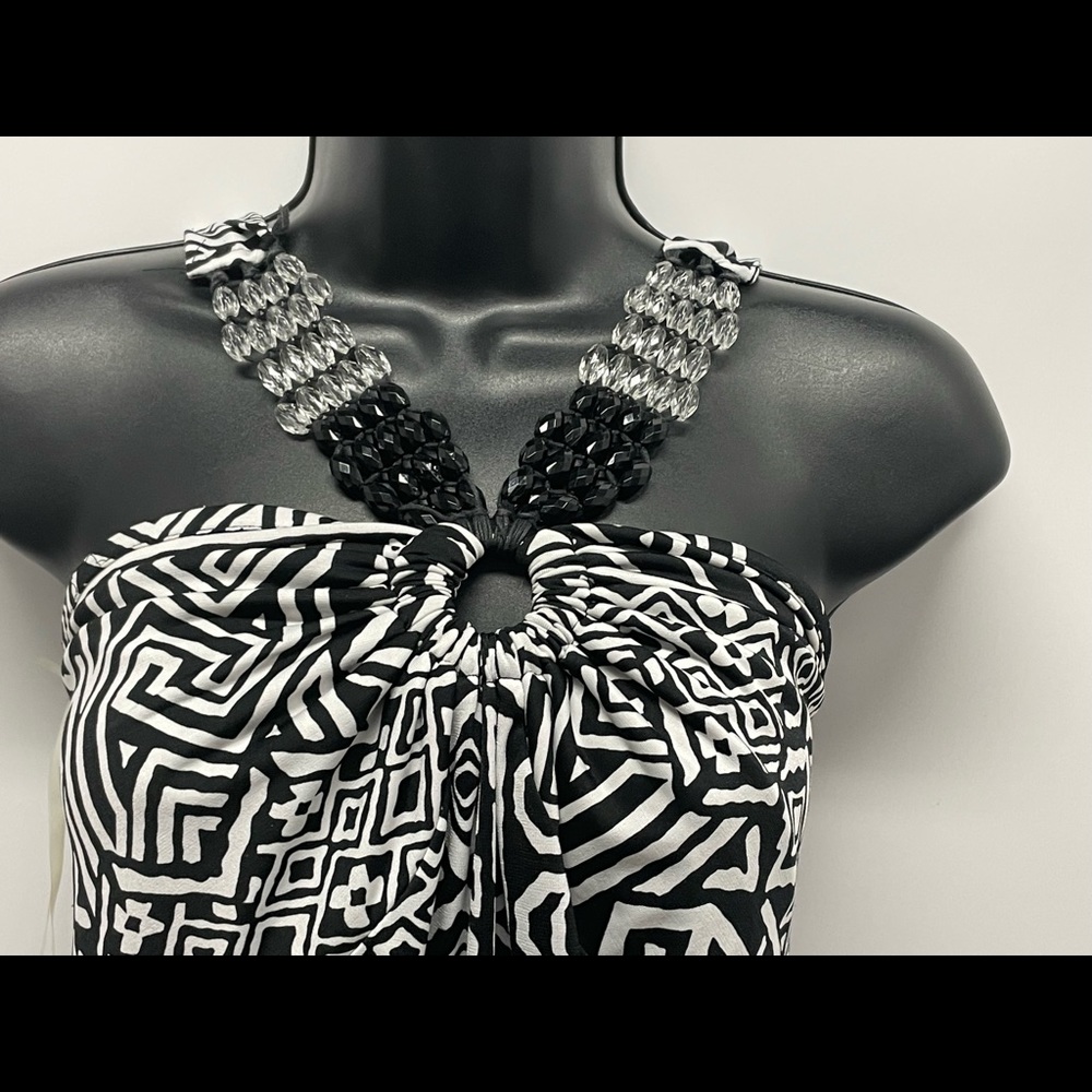 Long Halter dress black and white jeweled